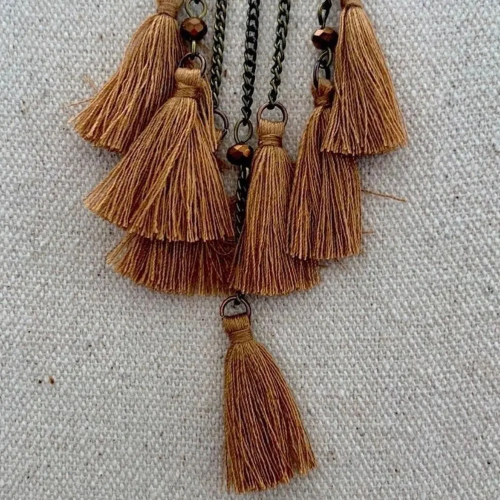 Bronze Tone Radial Medallion Tassel Necklace Long Drop